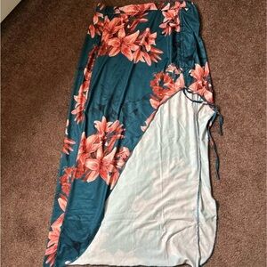 Floral Swim Cover-Up in Teal and Coral